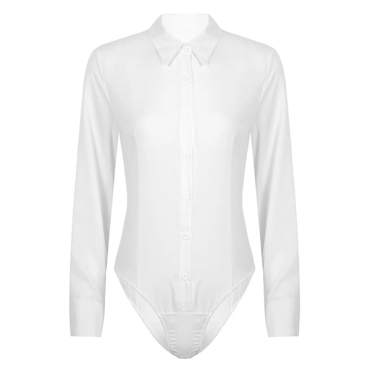 Women’s Slim White Long Sleeve Blouse – Office Work Shirt & Leotard Top