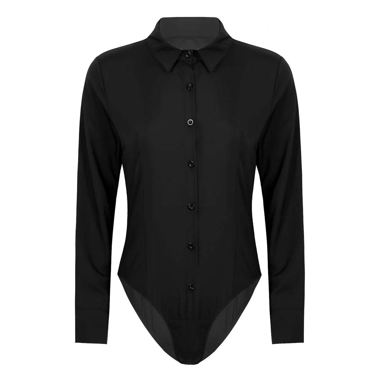 Women’s Slim White Long Sleeve Blouse – Office Work Shirt & Leotard Top