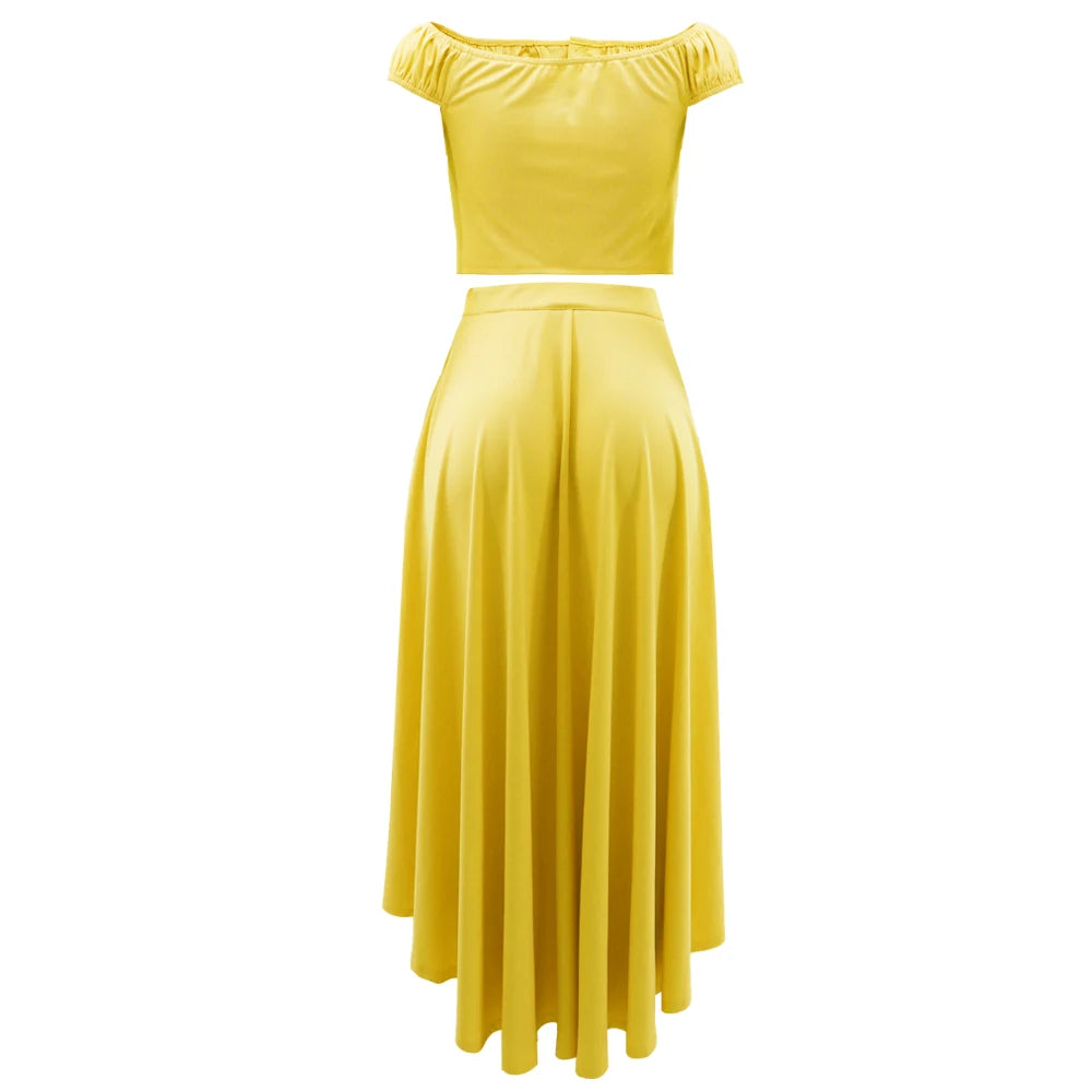 Off Shoulder Crop Top & Long Skirt Set