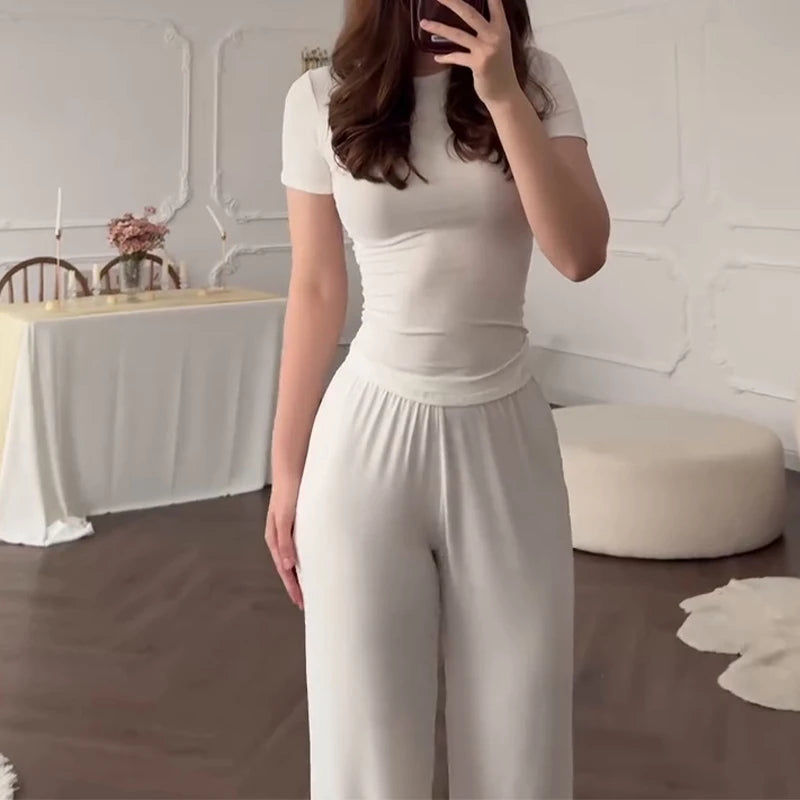 Short Sleeve O-Neck T-Shirt & Elastic Waist Trousers