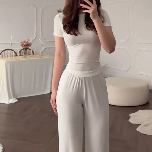 Short Sleeve O-Neck T-Shirt & Elastic Waist Trousers - Mishen Aura