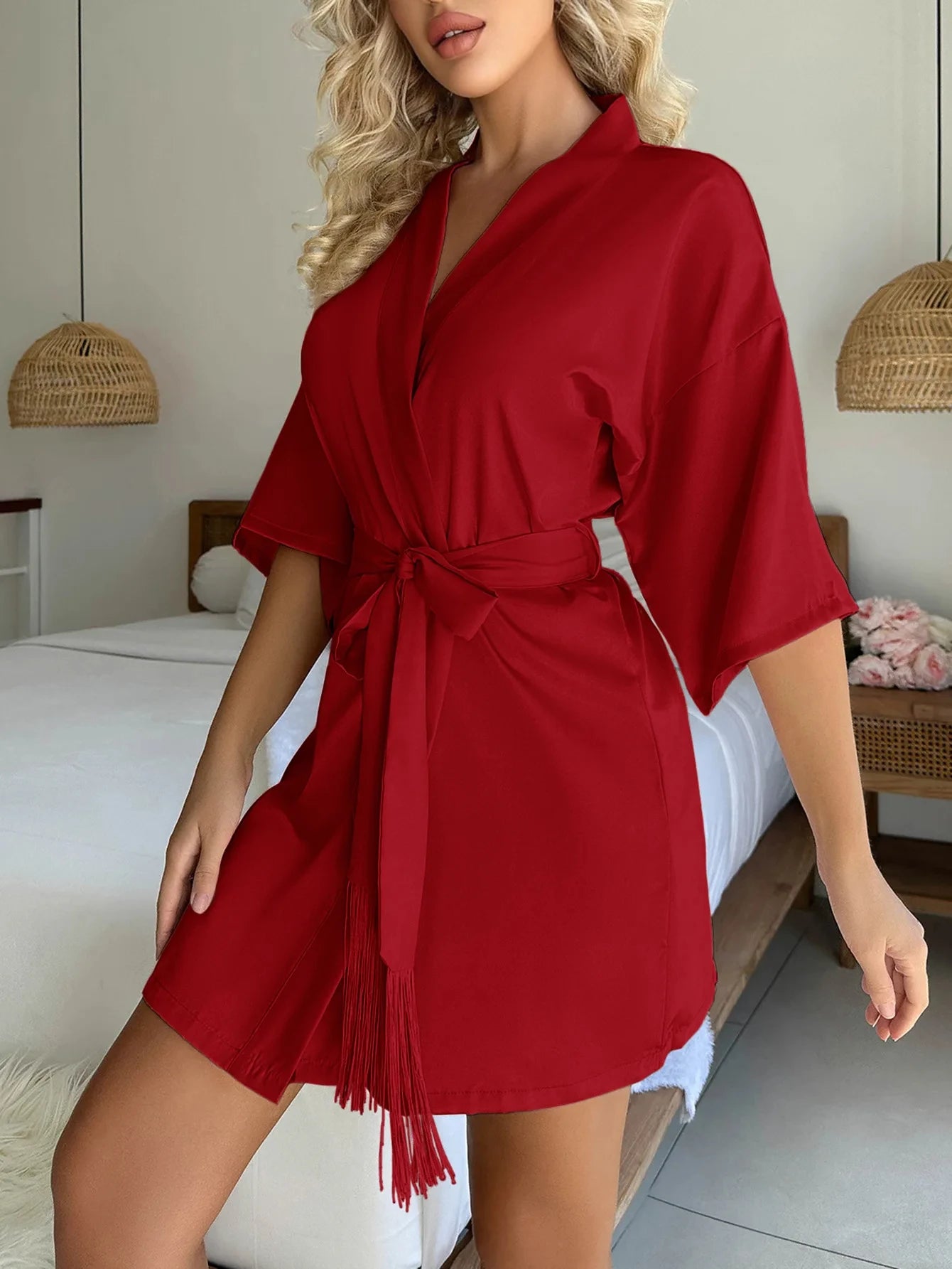 Women’s Silky Pajama Dress – Four Seasons Solid Lace Nightgown & Homewear
