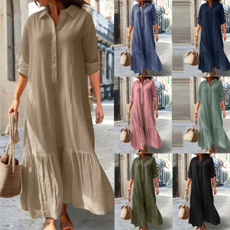 Women’s Long Sleeve Shirt Dress – Elegant Solid Color Office Wear