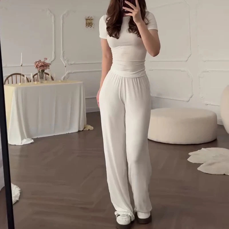 Short Sleeve O-Neck T-Shirt & Elastic Waist Trousers