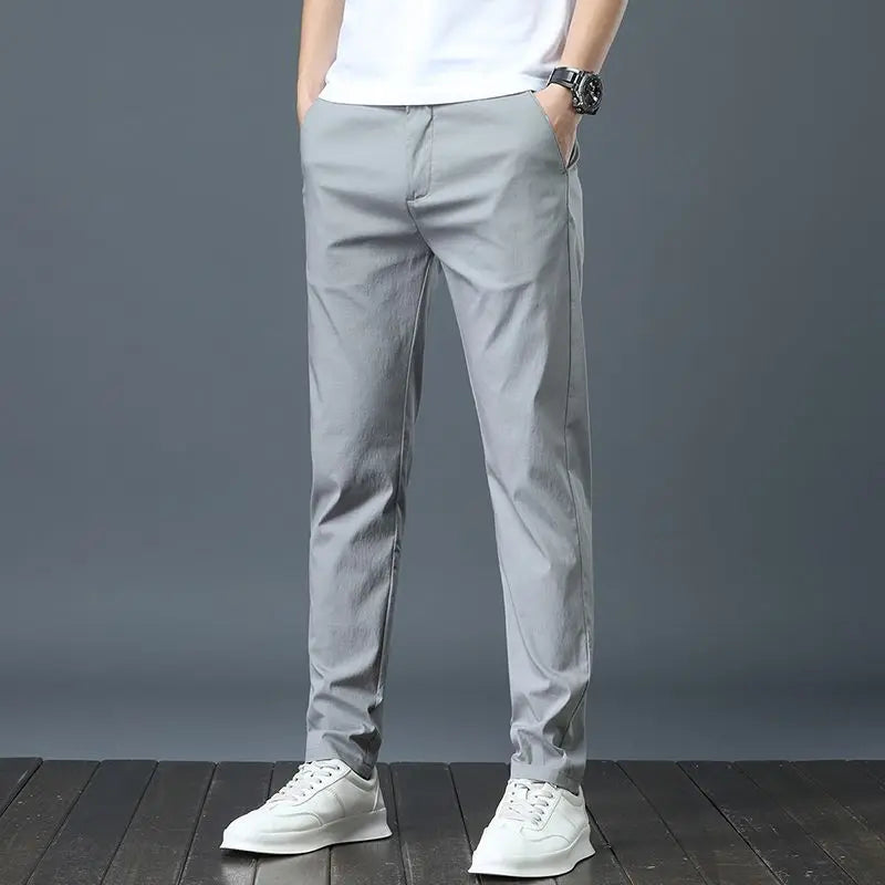 Men’s Ice Silk Golf Pants – Slim Straight Stretch Trousers