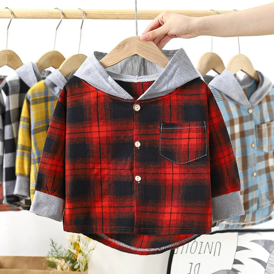 Kids Hooded Plaid Shirt – Long Sleeve Jacket