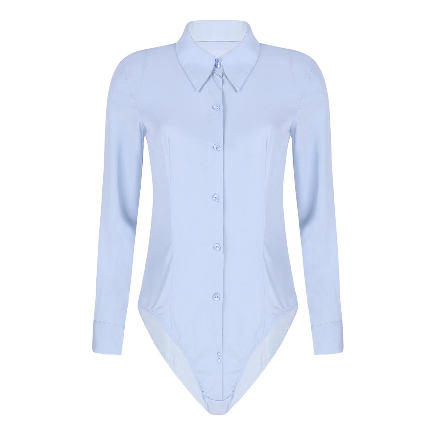 Women’s Slim White Long Sleeve Blouse – Office Work Shirt & Leotard Top