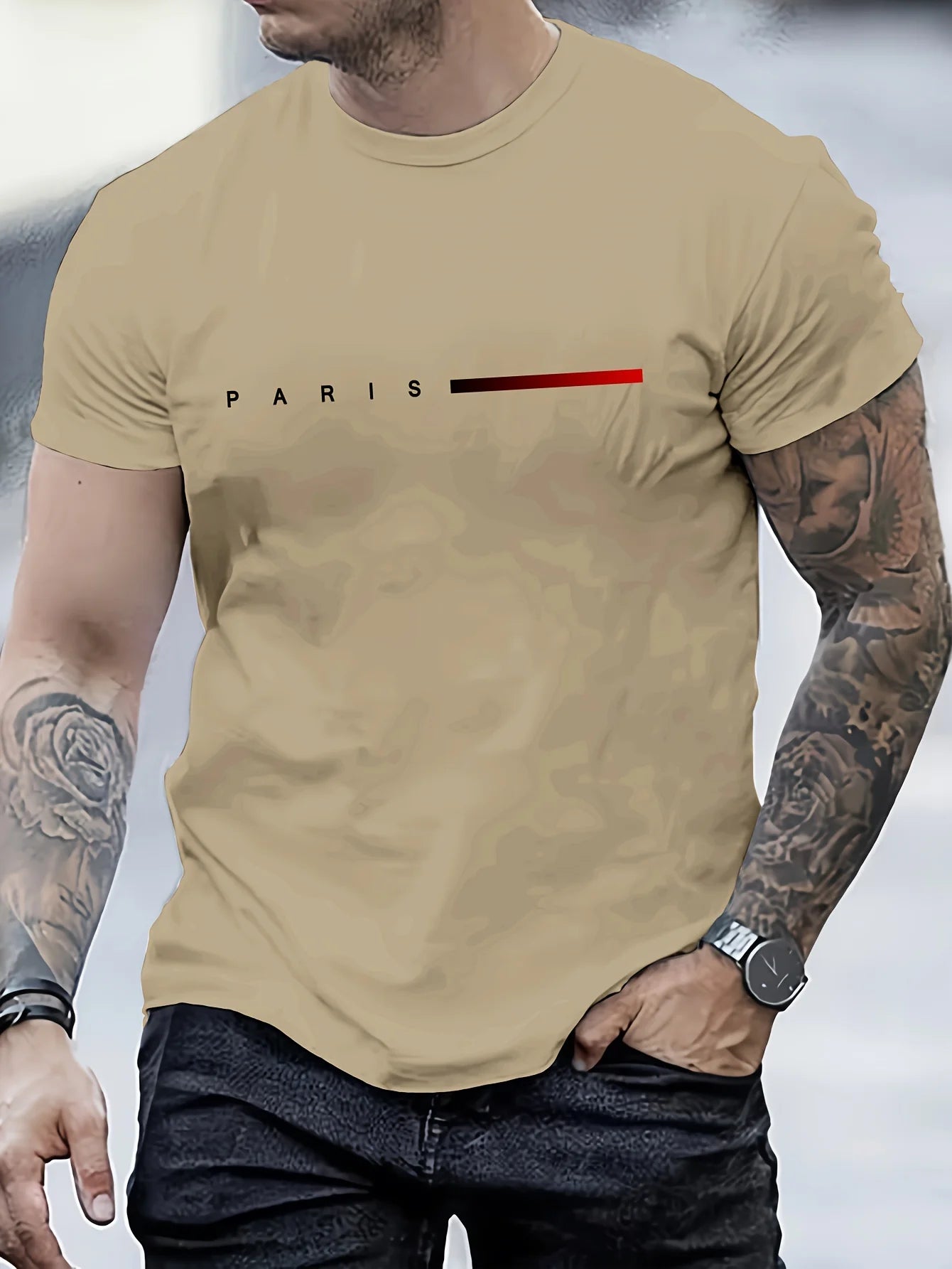 Men’s Cotton Summer T-Shirt – Slim Fit PARIS Print