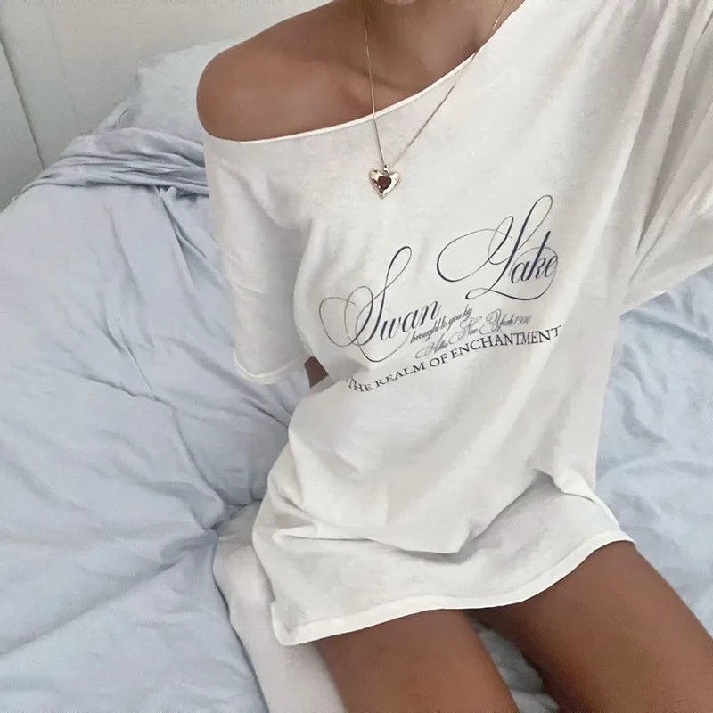 Women’s Summer Loose T-Shirt – Letter Print Streetwear Top