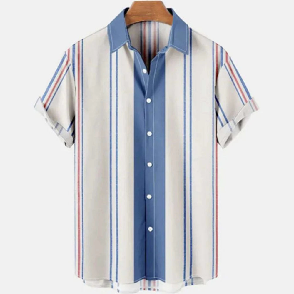 Men’s Summer Striped Short Sleeve Shirt – Casual Fashion