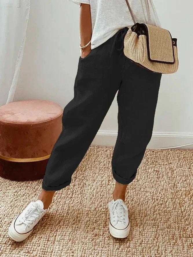 Drawstring Elastic Waist Trousers with Pockets Lounge