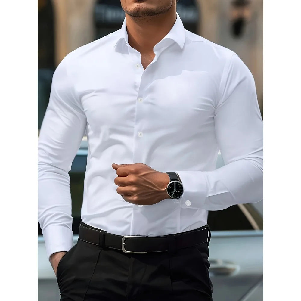 Long Sleeve Smart Casual Four Season Elastic Male Business Shirts