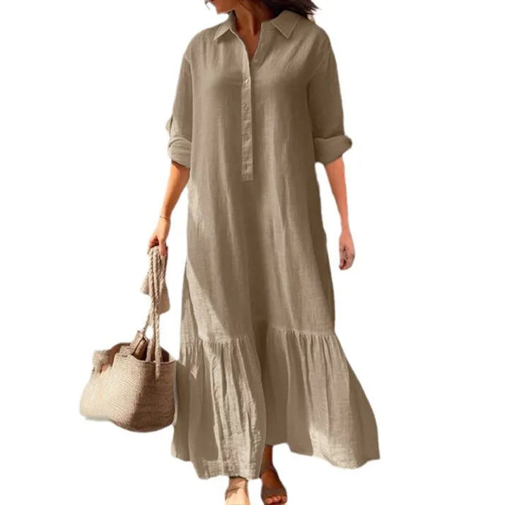 Women’s Long Sleeve Shirt Dress – Elegant Solid Color Office Wear