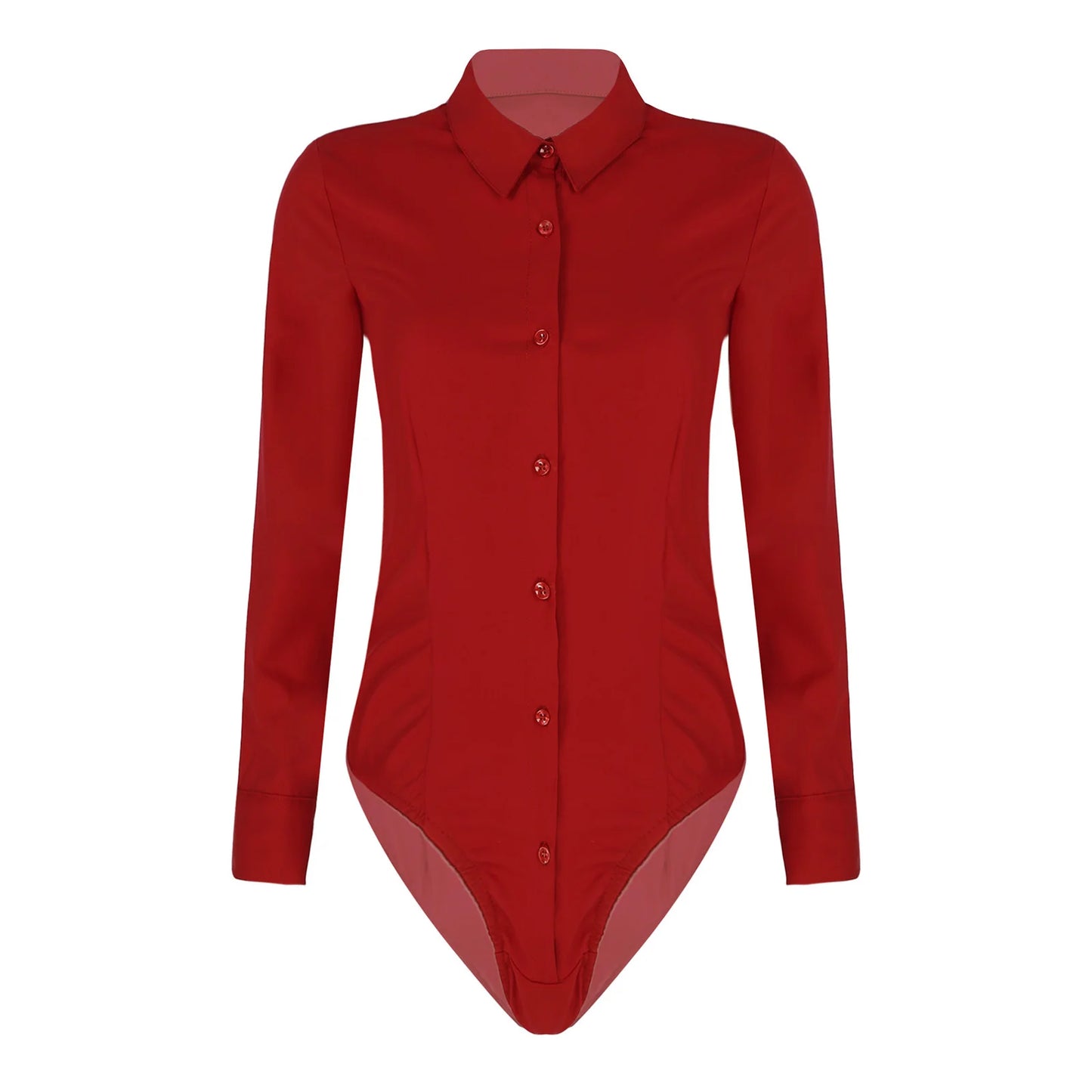 Women’s Slim White Long Sleeve Blouse – Office Work Shirt & Leotard Top