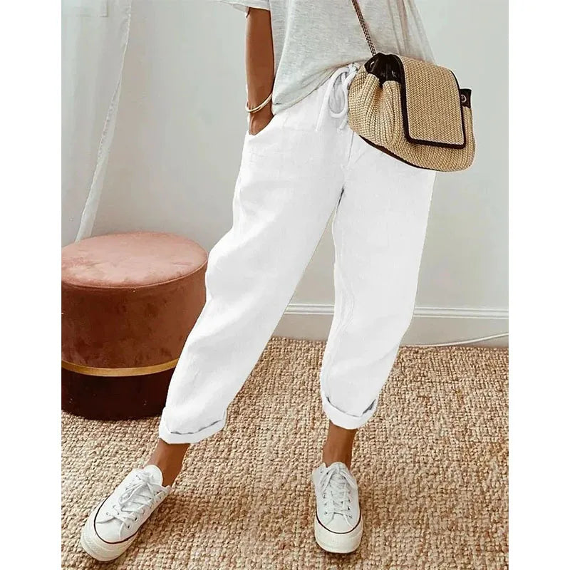 Drawstring Elastic Waist Trousers with Pockets Lounge