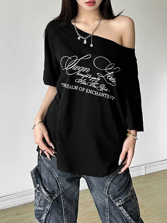 Women’s Summer Loose T-Shirt – Letter Print Streetwear Top - Mishen Aura