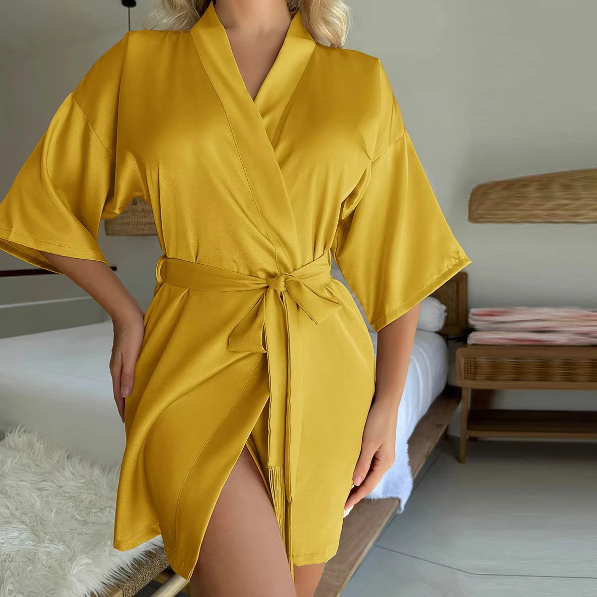 Women’s Silky Pajama Dress – Four Seasons Solid Lace Nightgown & Homewear