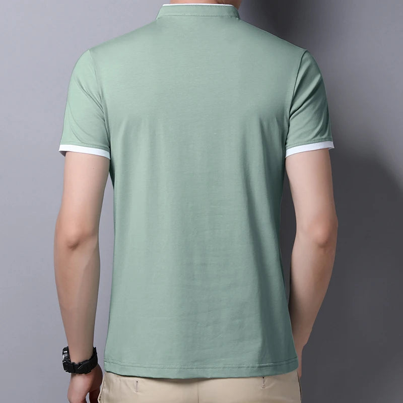 Fashionable Stand Up Collar Short Sleeved T-shirt