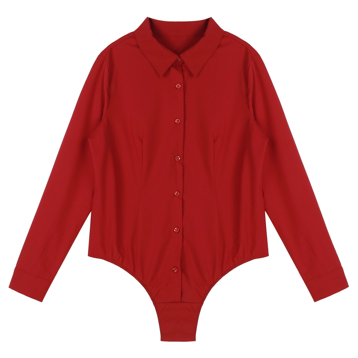 Women’s Slim White Long Sleeve Blouse – Office Work Shirt & Leotard Top