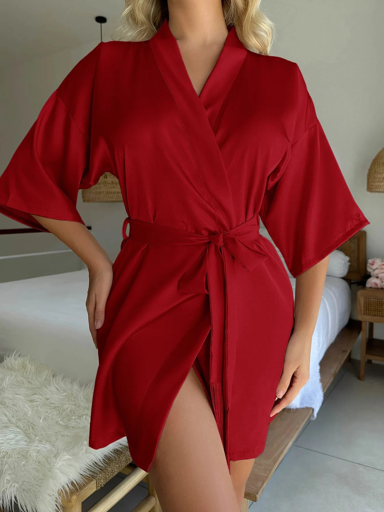 Women’s Silky Pajama Dress – Four Seasons Solid Lace Nightgown & Homewear