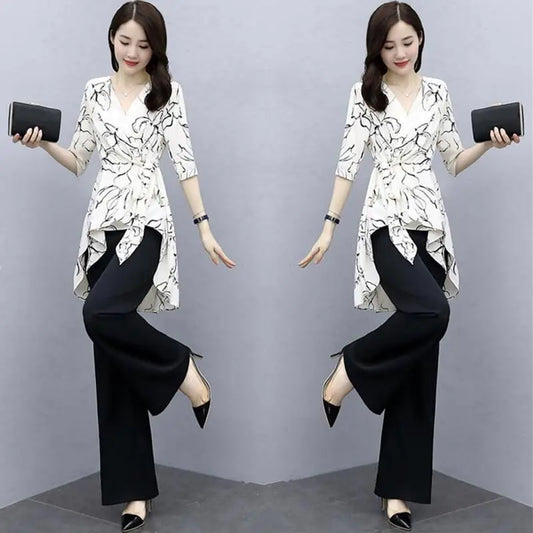 Women’s Wide Leg Pants & Half Sleeve Top Set - Mishen Aura