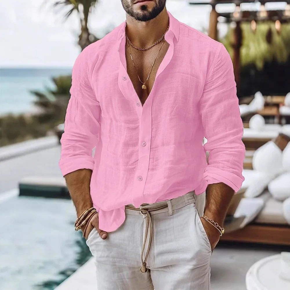 Men’s Summer Cotton Linen Shirt – Lightweight Beach Style