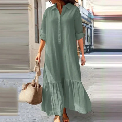 Women’s Long Sleeve Shirt Dress – Elegant Solid Color Office Wear