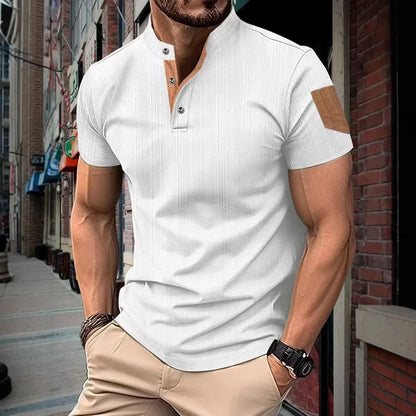 Men’s Summer Henley T-Shirt – Short Sleeve Solid Color