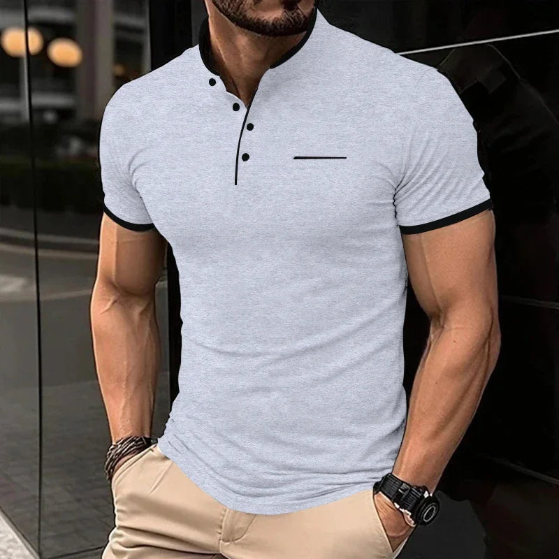 Fashionable Stand Up Collar Short Sleeved T-shirt