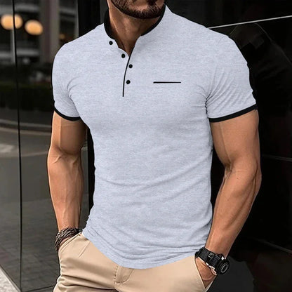 Fashionable Stand Up Collar Short Sleeved T-shirt