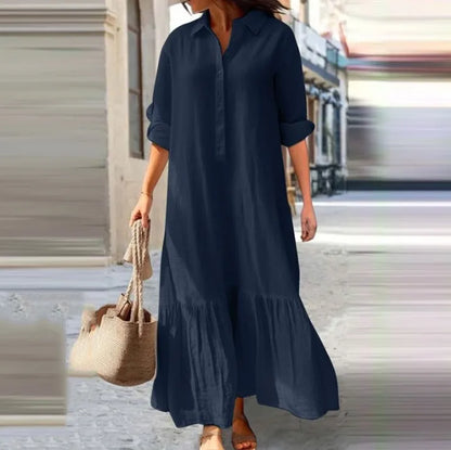Women’s Long Sleeve Shirt Dress – Elegant Solid Color Office Wear