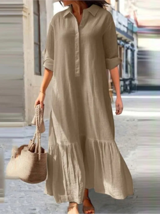 Women’s Long Sleeve Shirt Dress – Elegant Solid Color Office Wear