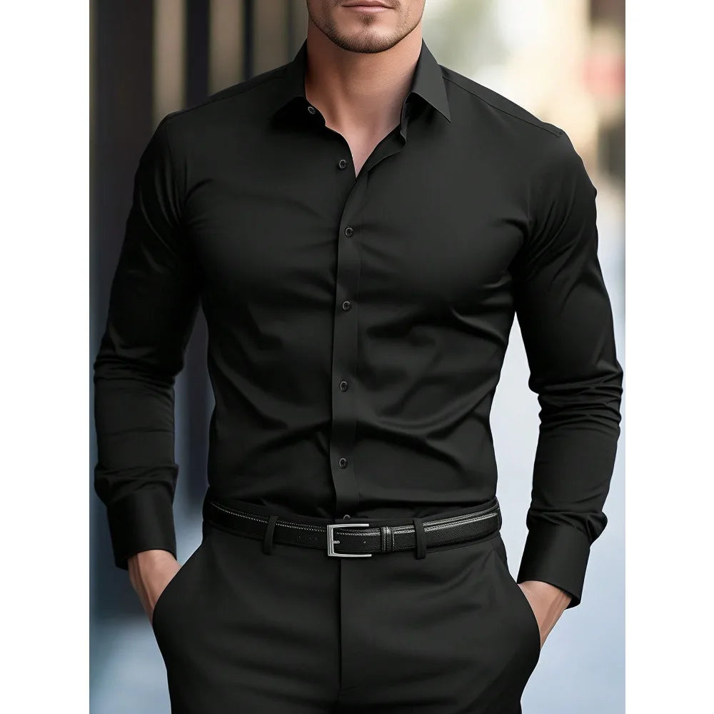 Long Sleeve Smart Casual Four Season Elastic Male Business Shirts