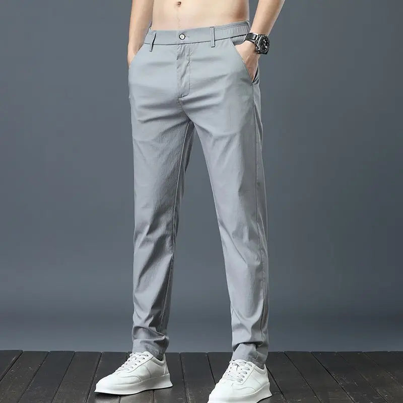 Men’s Ice Silk Golf Pants – Slim Straight Stretch Trousers