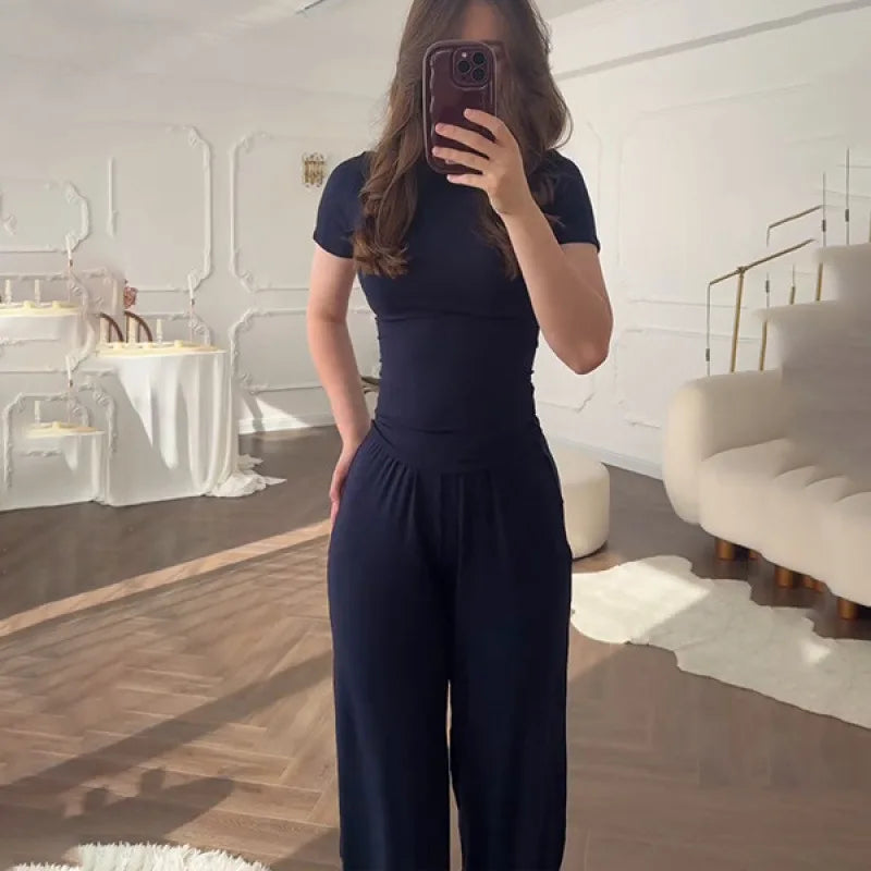 Short Sleeve O-Neck T-Shirt & Elastic Waist Trousers