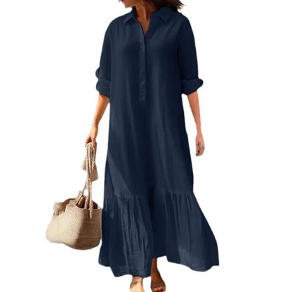 Women’s Long Sleeve Shirt Dress – Elegant Solid Color Office Wear