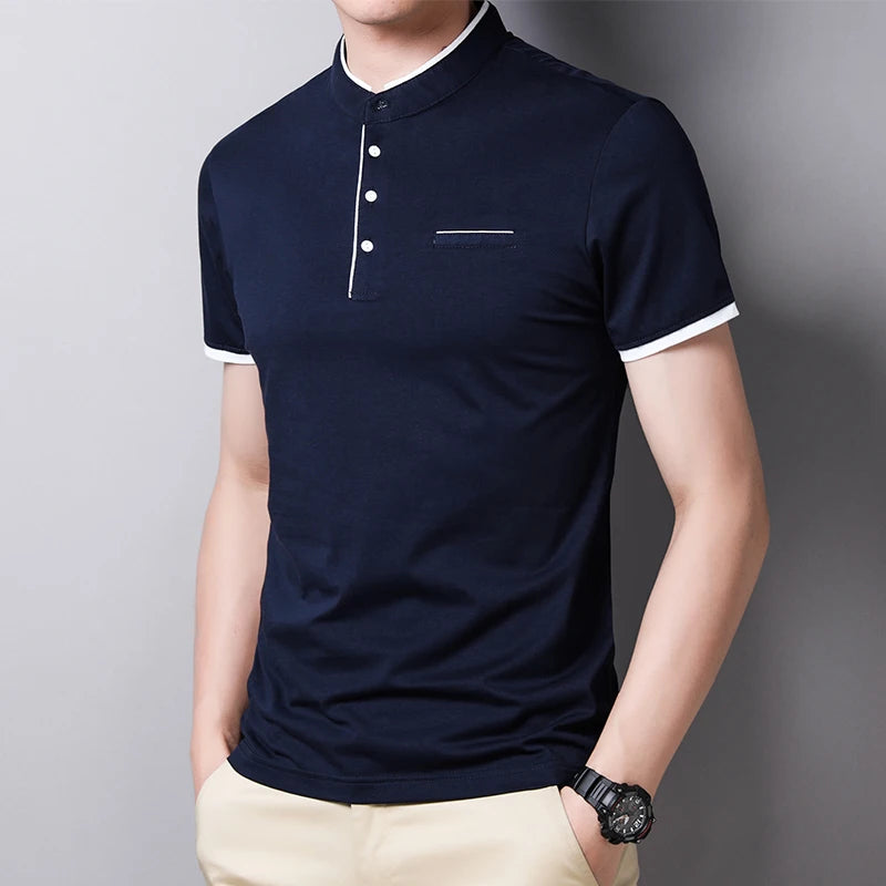 Fashionable Stand Up Collar Short Sleeved T-shirt
