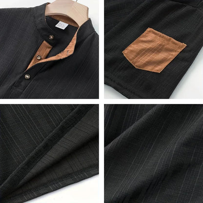 Men’s Summer Henley T-Shirt – Short Sleeve Solid Color