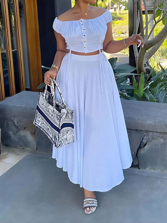 Off Shoulder Crop Top & Long Skirt Set
