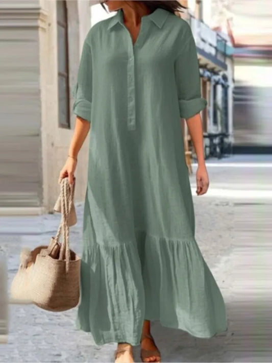 Women’s Long Sleeve Shirt Dress – Elegant Solid Color Office Wear