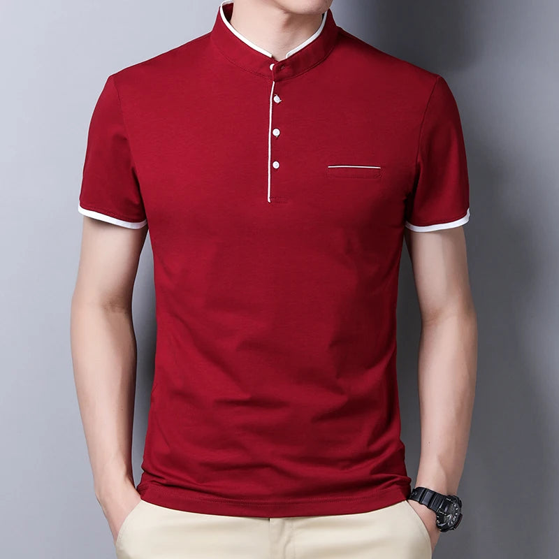 Fashionable Stand Up Collar Short Sleeved T-shirt