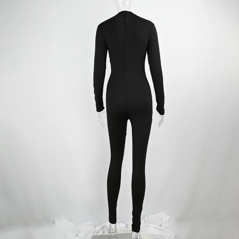 Women’s Black Bodycon Jumpsuit – Long Sleeve Streetwear Romper