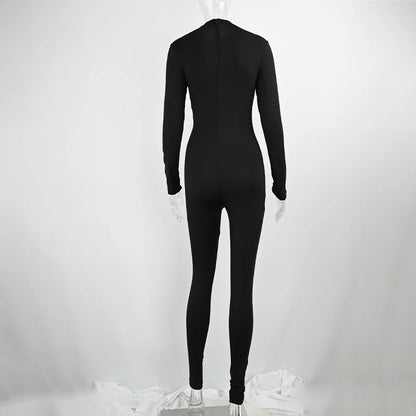 Women’s Black Bodycon Jumpsuit – Long Sleeve Streetwear Romper