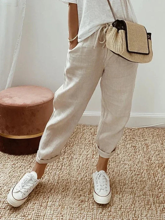 Drawstring Elastic Waist Trousers with Pockets Lounge
