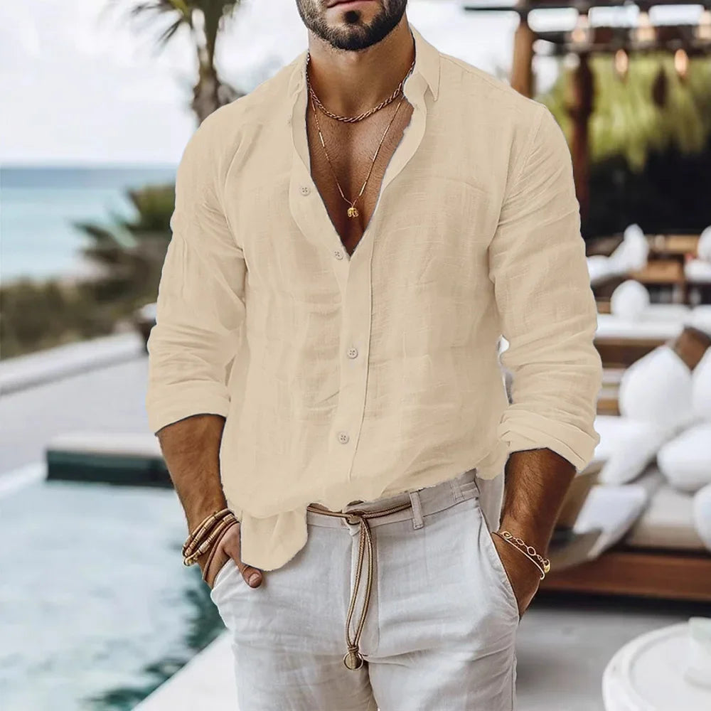 Men’s Summer Cotton Linen Shirt – Lightweight Beach Style
