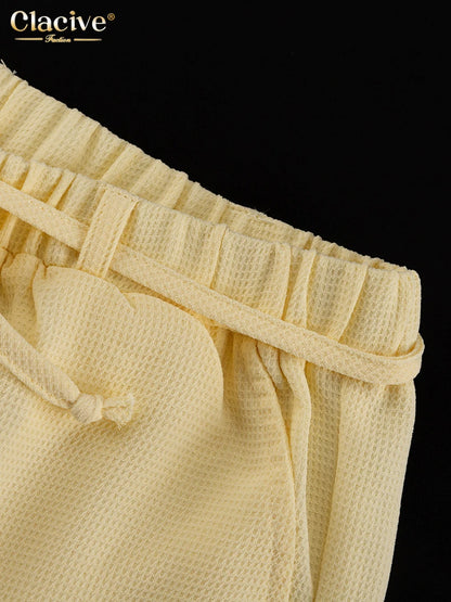 Loose Short Sleeve Shirt & High Waist Wide Leg Pants