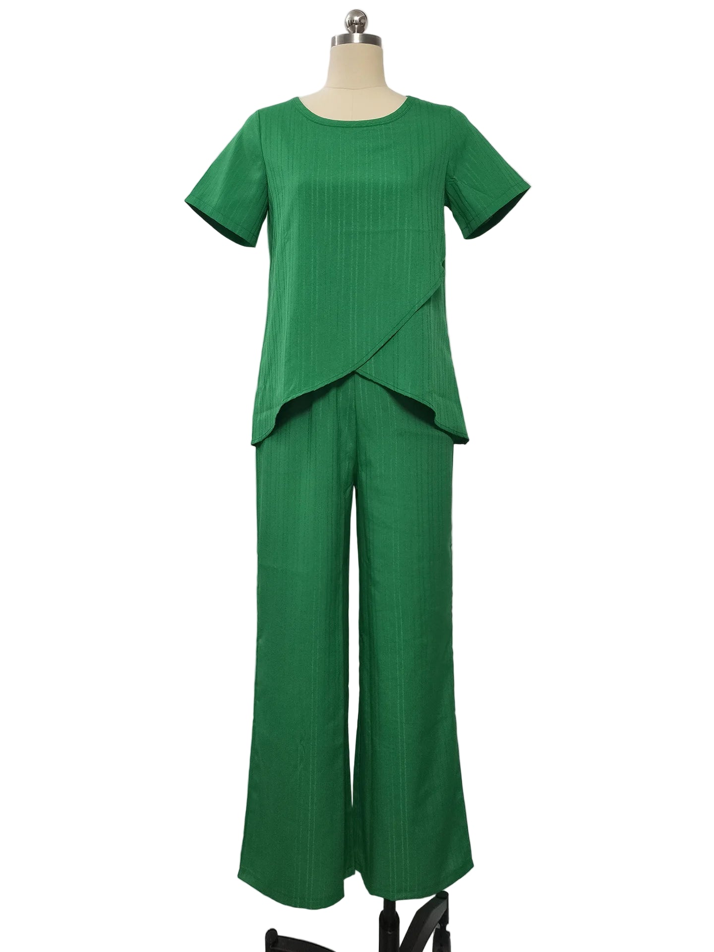 Round Neck Short Sleeve Split Top & Elastic Waist Trousers