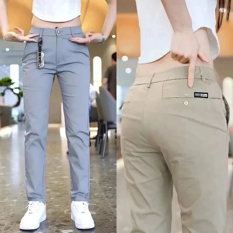 Men’s Ice Silk Golf Pants – Slim Straight Stretch Trousers