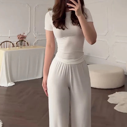 Short Sleeve O-Neck T-Shirt & Elastic Waist Trousers