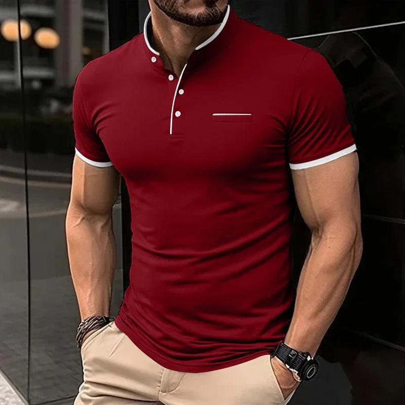 Fashionable Stand Up Collar Short Sleeved T-shirt